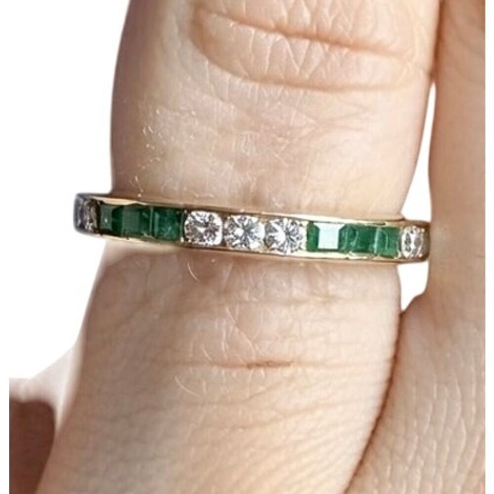 Bailey Banks Biddle 2CT TOTAL Emerald/Diamond 14KT Yellow Gold Eternity Ring 5 - Picture 6 of 13